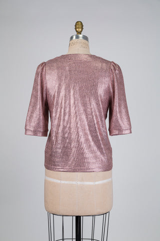 Chandail rose métallique à manches bouffantes (6)