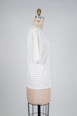 T-shirt crème à rayures argentées (S)
