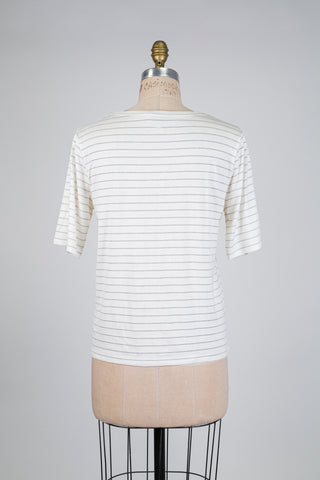 T-shirt crème à rayures argentées (S)