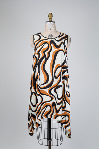 Robe tunique crème à imprimé abstrait (S+)