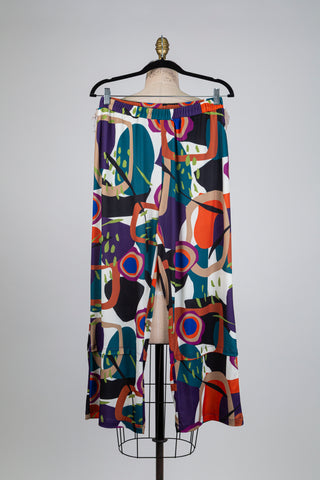 Wide-leg trousers with geometric shapes (S)