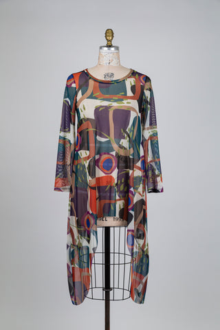 Long, diaphanous tunic with geometric shapes (S)