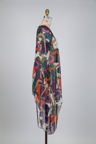 Long, diaphanous tunic with geometric shapes (S)