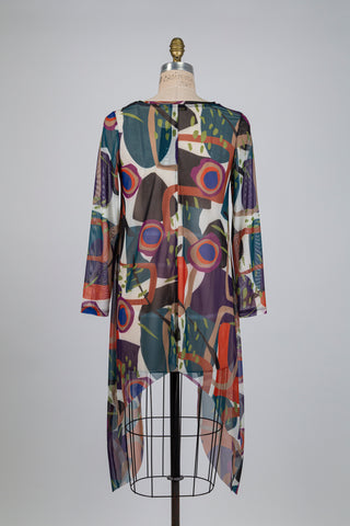Long, diaphanous tunic with geometric shapes (S)