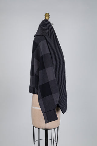 Veste tartan gris noir à col tombant (TU)