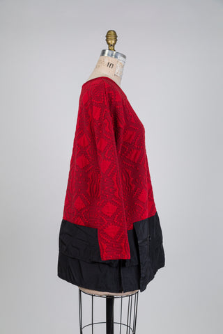 Two-tone tunic in red pixel jacquard (S)