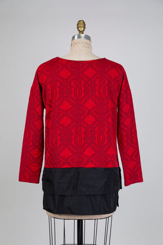 Two-tone tunic in red pixel jacquard (S)