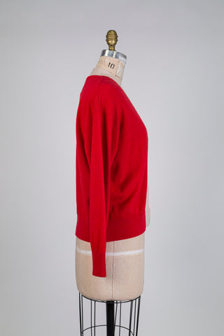 Cardigan rouge clair et beige (S)