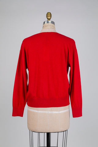 Cardigan rouge clair et beige (S)