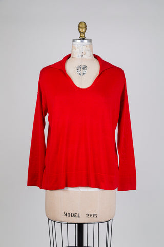 Red knit V-neck sweater (S)