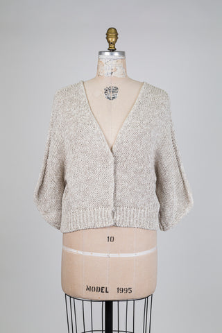 Heathered white and beige V-neck cardigan (6)