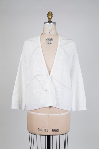 White dune bouclé knit cardigan (6+)