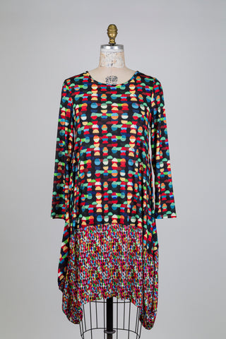 Two-tone dress with multicolored dots (S)