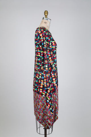 Two-tone dress with multicolored dots (S)
