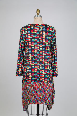 Two-tone dress with multicolored dots (S)