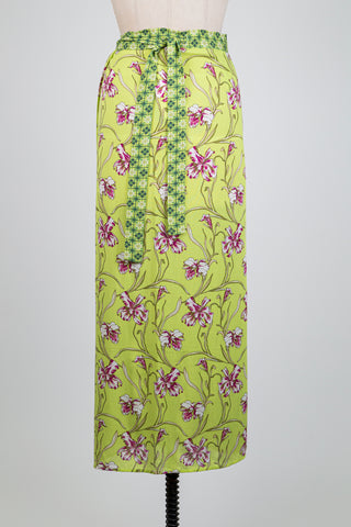 Jupe paréo vert lime imprimé fleur de lys (TU)