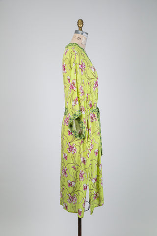 Veste kimono vert lime imprimé fleur de lys (S)