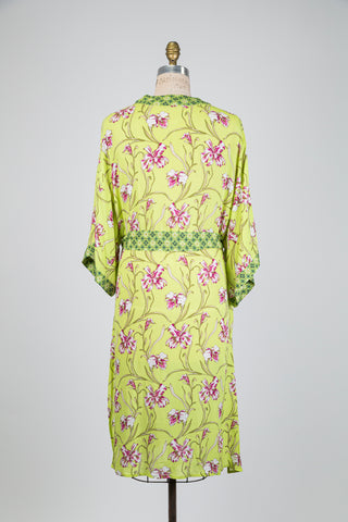 Veste kimono vert lime imprimé fleur de lys (S)
