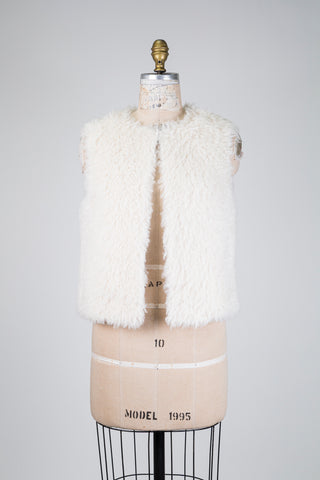 Cream sleeveless sheepskin-effect waistcoat (6 to 12)