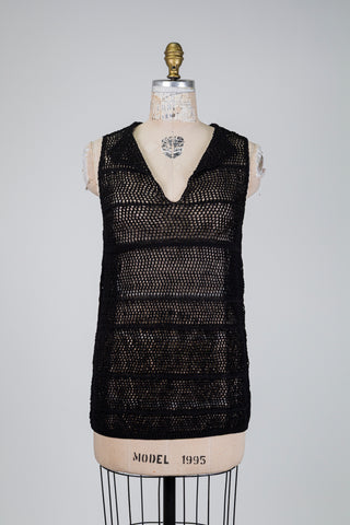 Black V-neck mesh tank top (OS)