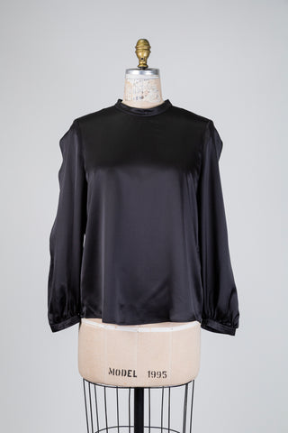 Blouse en soie noire à manches ouvertes (4 à 12)