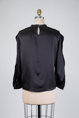 Blouse en soie noire à manches ouvertes (4 à 12)