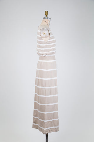 Robe en tricot beige à rayures blanches (TU)