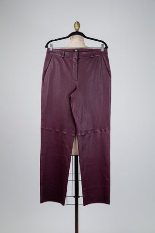 Straight-leg burgundy leather trousers (8+12)