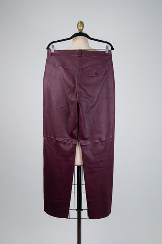 Straight-leg burgundy leather trousers (8+12)