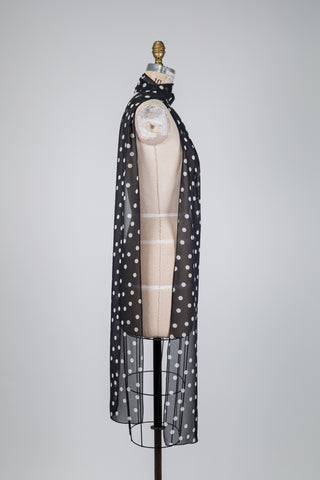 Foulard diaphane noir à gros pois blancs (XXL-3 formats)