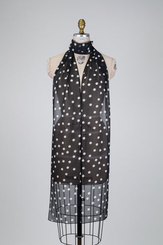 Foulard diaphane noir à gros pois blancs (XXL-3 formats)