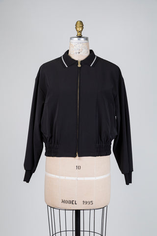 Black bomber jacket with contrasting polo collar (6-8-12)