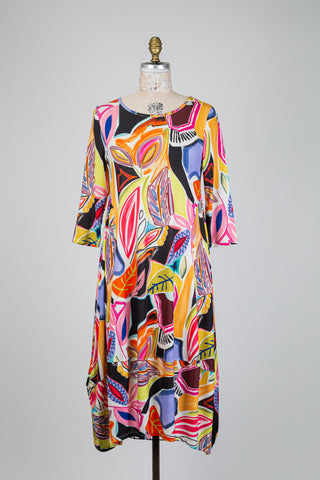 Multi-color foliage print bubble dress (S)