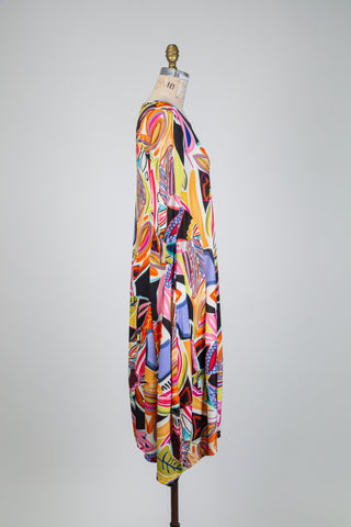 Multi-color foliage print bubble dress (S)