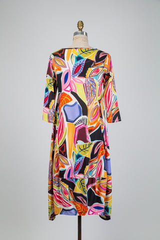 Multi-color foliage print bubble dress (S)