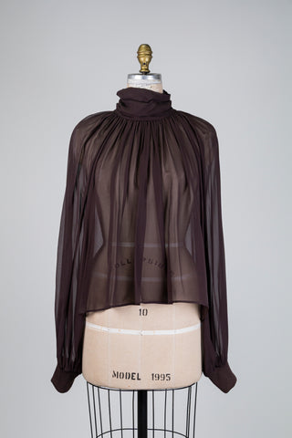Blouse diaphane en soie brun chocolat (8)