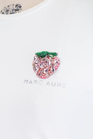 T-shirt blanc fraise en strass (6)
