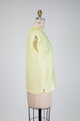 Blouse fluide jaune lime brodée (S)