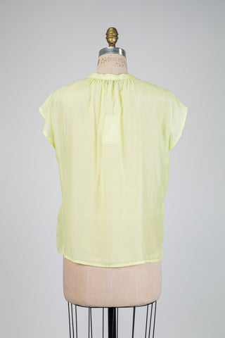 Blouse fluide jaune lime brodée (S)