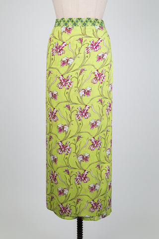 Jupe paréo vert lime imprimé fleur de lys (TU)