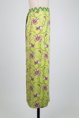 Jupe paréo vert lime imprimé fleur de lys (TU)