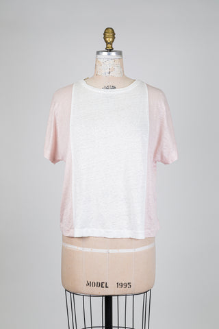 Pink and white linen colorblock T-shirt (6)