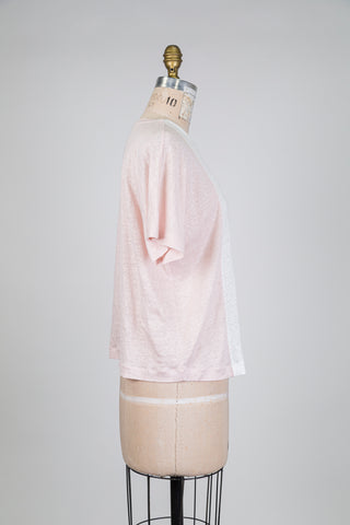 Pink and white linen colorblock T-shirt (6)