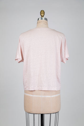Pink and white linen colorblock T-shirt (6)