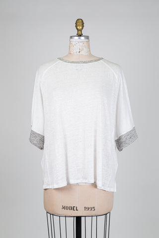 White oversized linen t-shirt with grey hems (6+)