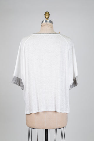 White oversized linen t-shirt with grey hems (6+)