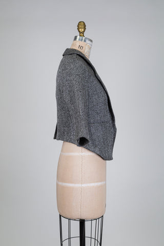 Veste spencer en maille chinée gris et blanc (XS)