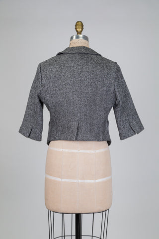 Veste spencer en maille chinée gris et blanc (XS)