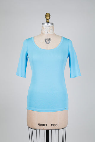T-shirt bleu ciel manches trois quarts (S)