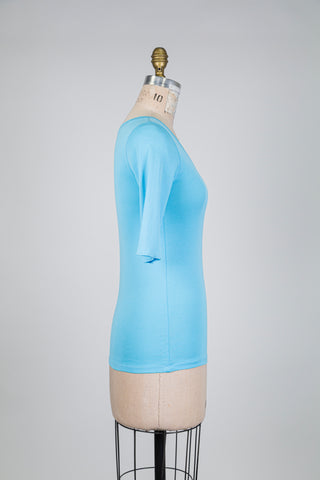 T-shirt bleu ciel manches trois quarts (S)